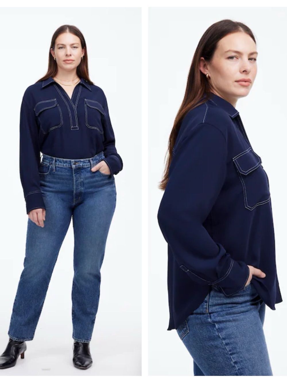 Madewell contrast stitch popover shirt.